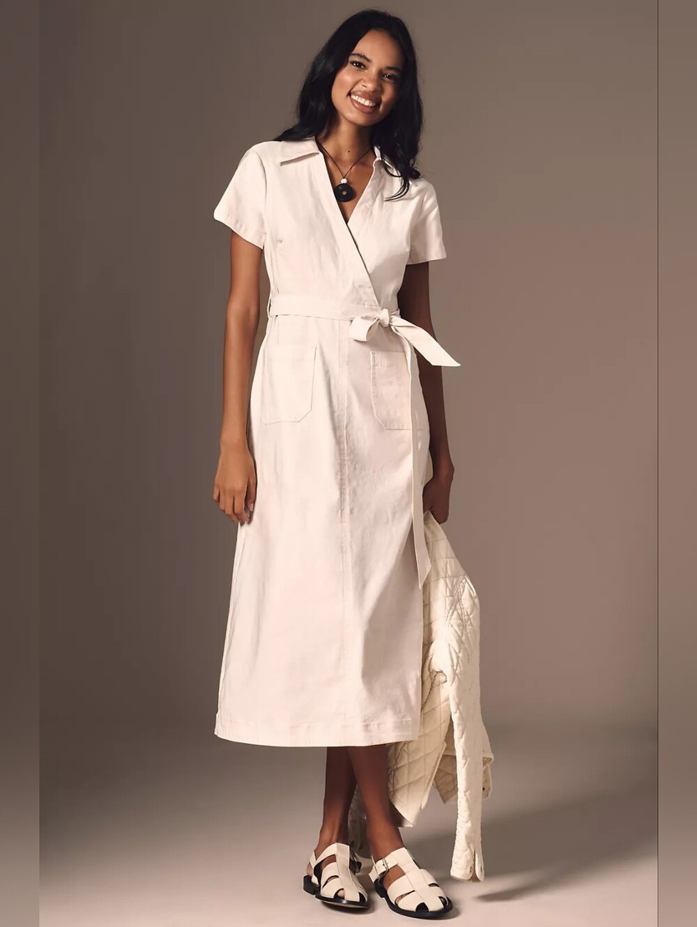 Anthropologie Maeve Colette Wrap Midi Dress Cream Sz XL